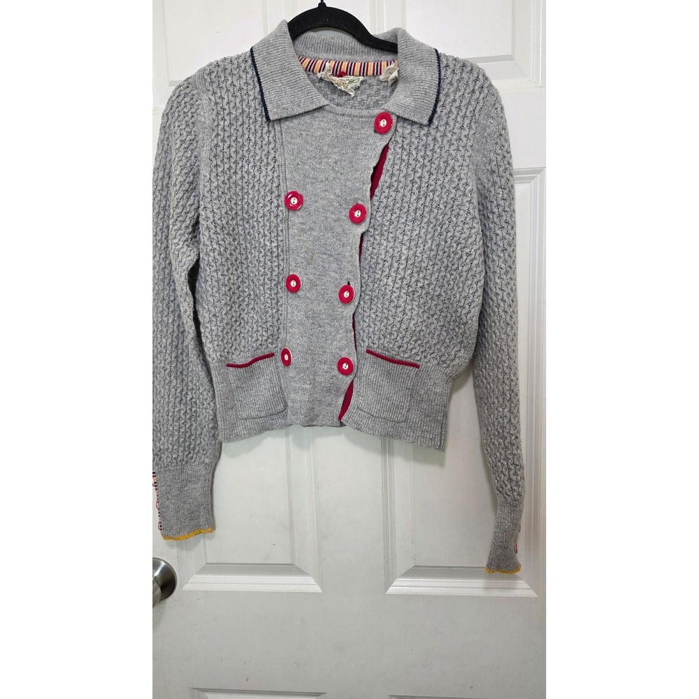 Sparrow Anthropologie Cardigan Women's M Grey‎ Red Button Double Breasted Preppy